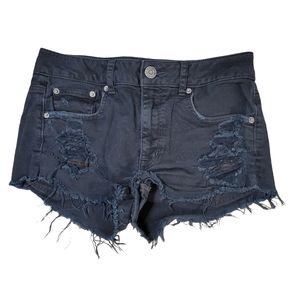 American Eagle Black Distressed Mini Denim Shorts